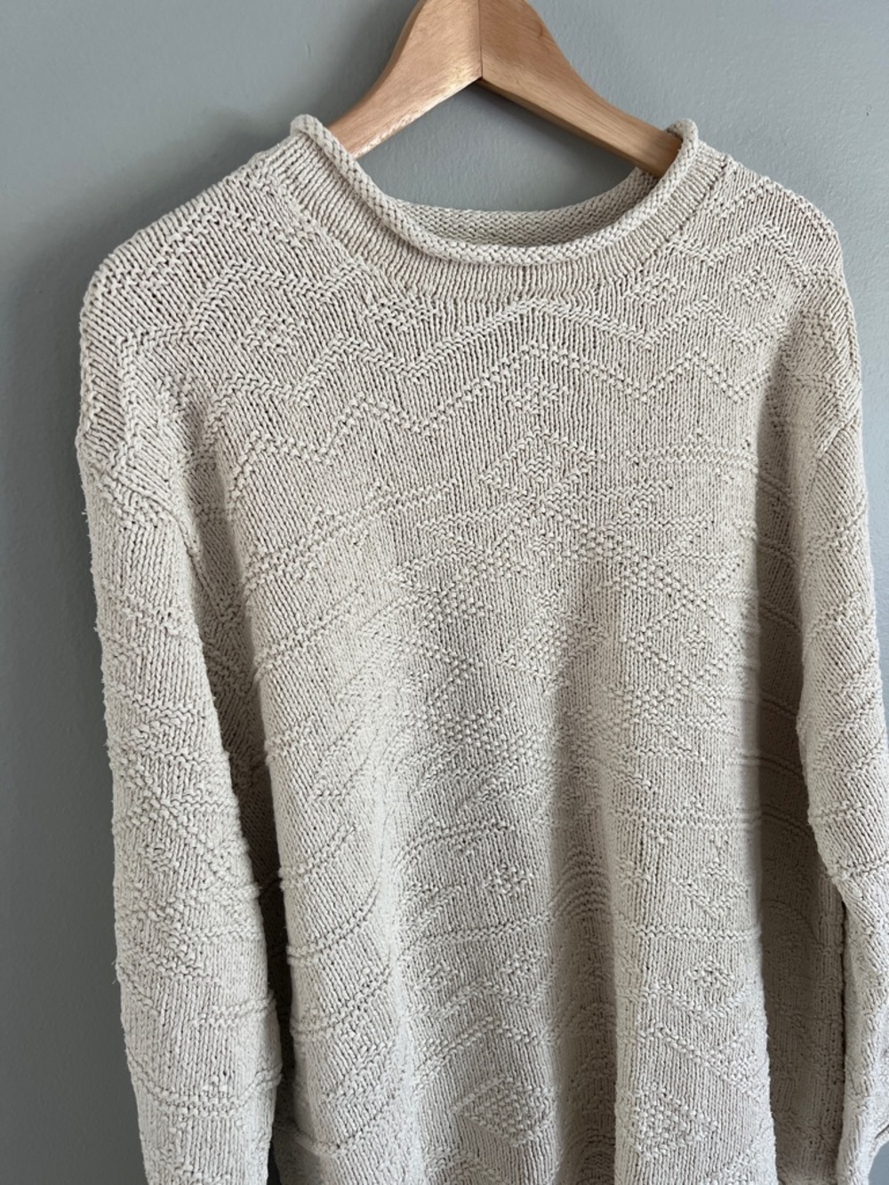 Lauren Ralph Lauren Hand Knit Cream Textured Crewneck Sweater oversized 3X - Picture 4 of 7